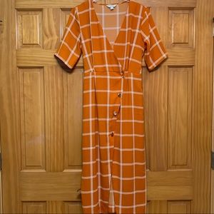 Miss Selfridge Rust Window Pane Plaid Dress Size 8